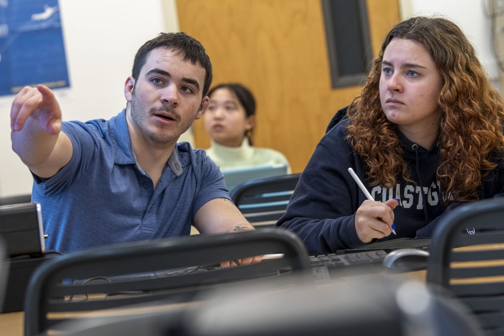 Avery Point students in the classroom on April 18, 2024. (Sean Flynn/UConn Photo)