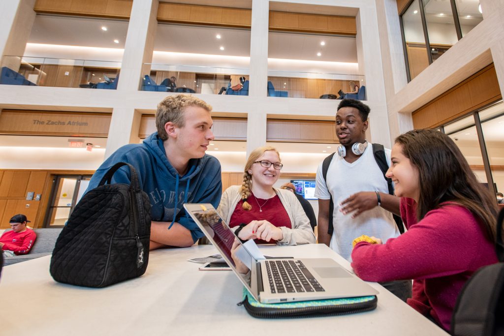 Students socializing at Uconn Hartford on Sept. 26, 2018. (Sean Flynn/UConn Photo)