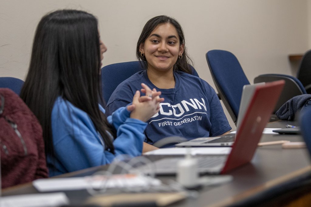 Students in a classroom at UConn Stamford on April 11, 2024. (Sean Flynn/UConn Photo)