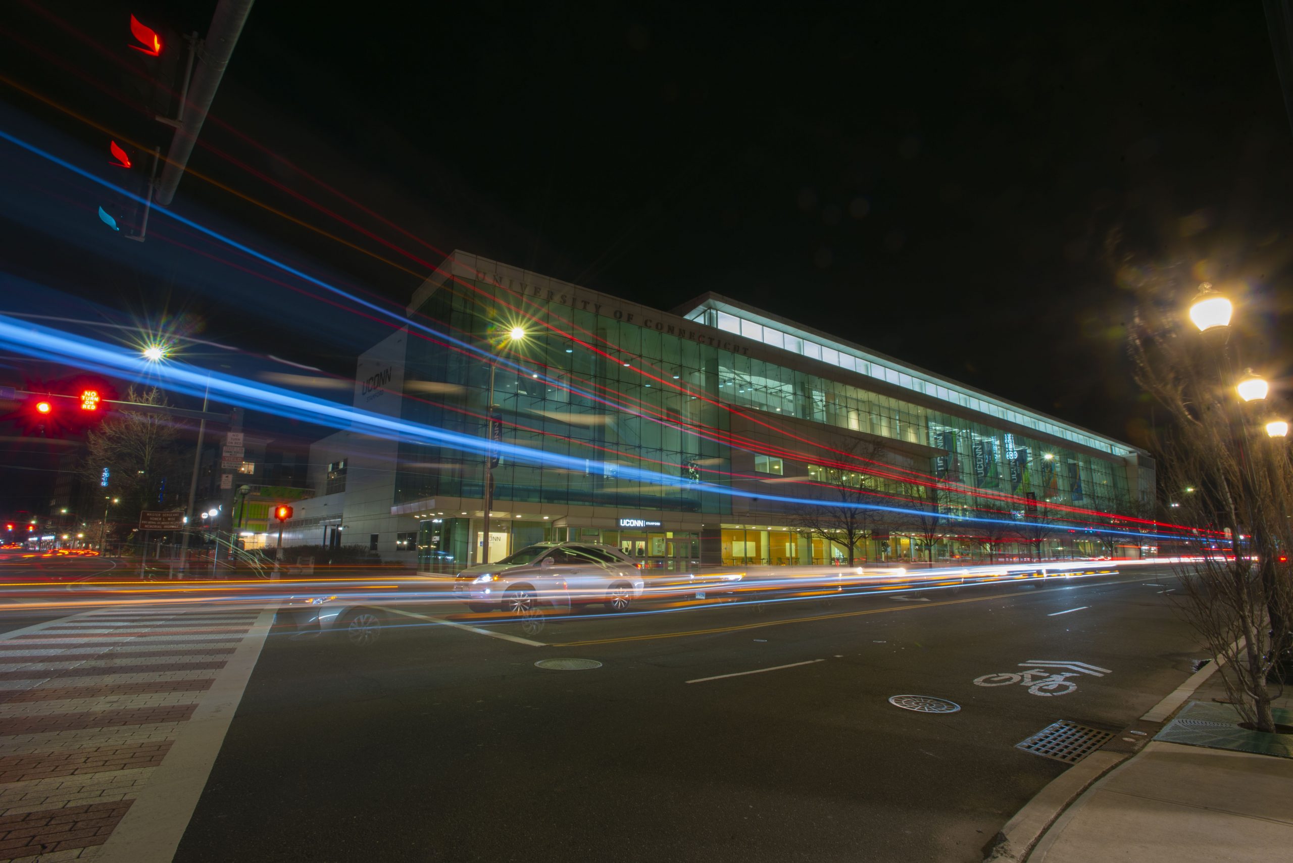 Stamford building shot at night