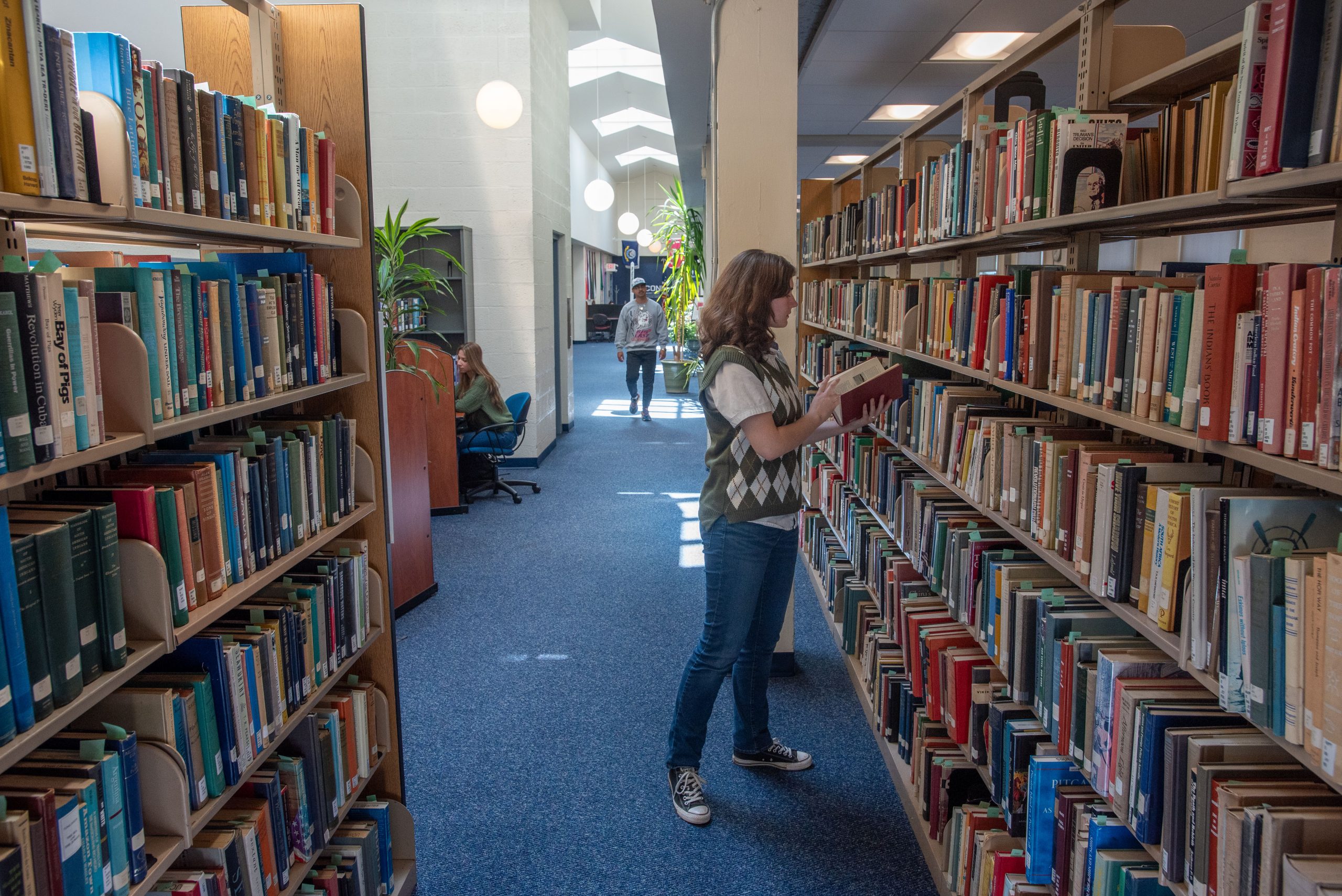 Student reading a book at the Avery Point Library on Sept. 21, 2023. (Sean Flynn/UConn Photo)