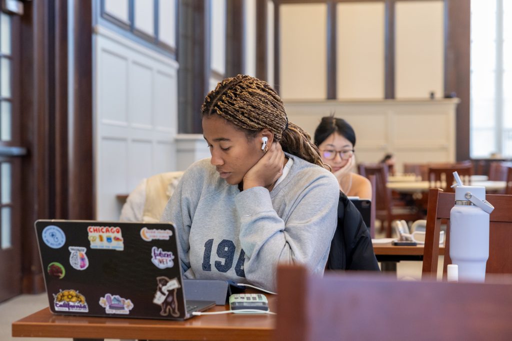 UConn students study in the North Reading Room of Wilbur Cross during the first day of finals week 