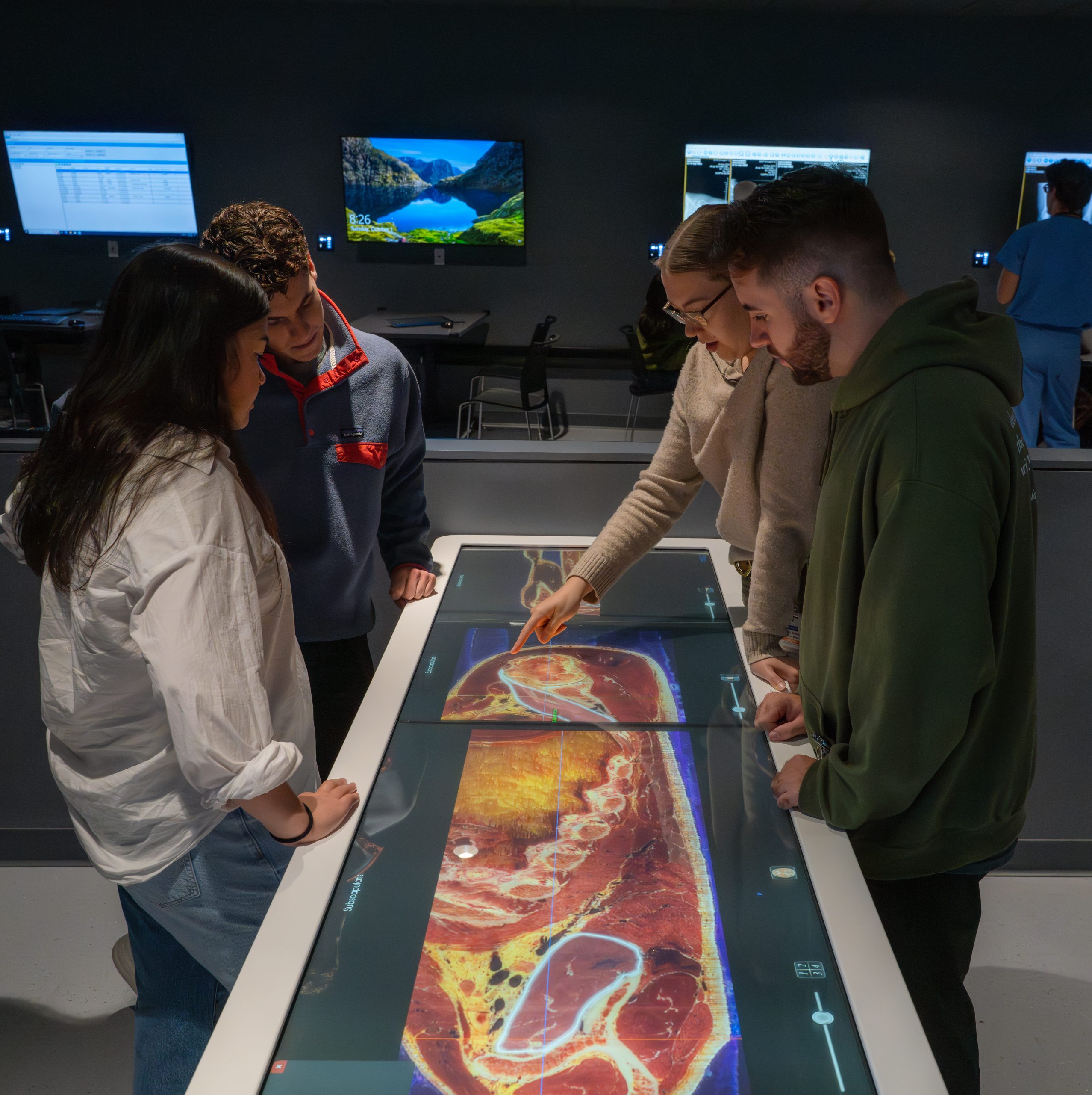 Sudents from the UConn Schools of Medicine and Dental Medicine, learn anatomy in the interactive virtual anatomy laboratory